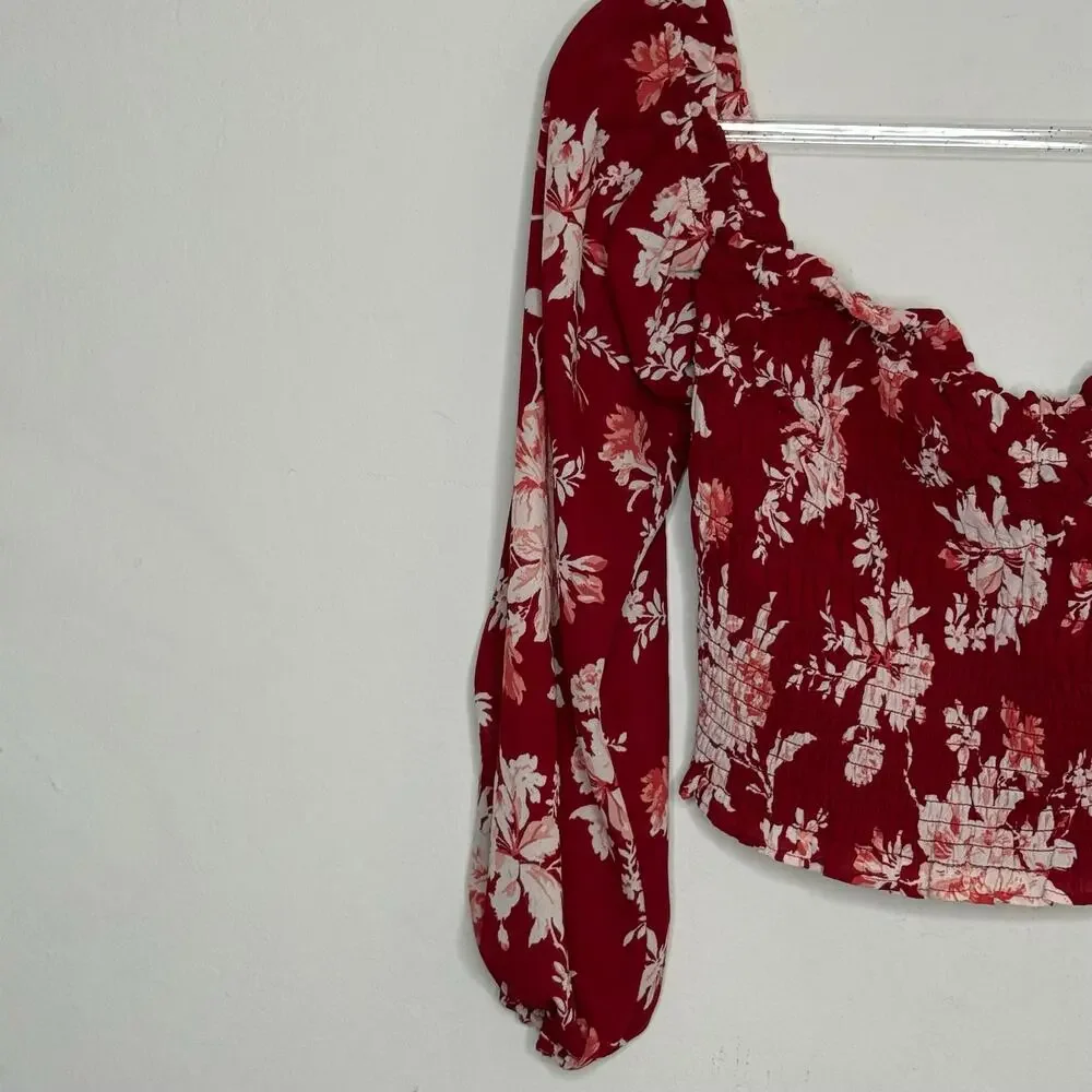 Abercrombie & Fitch L Floral Smocked Crop Top Puff Sleeve Boho Cottagecore